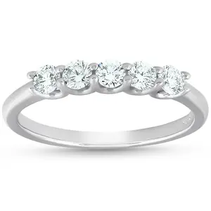 1/2 Ct Five Stone U Prong EX3 Lab Grown Diamond Wedding Ring 14k White Gold