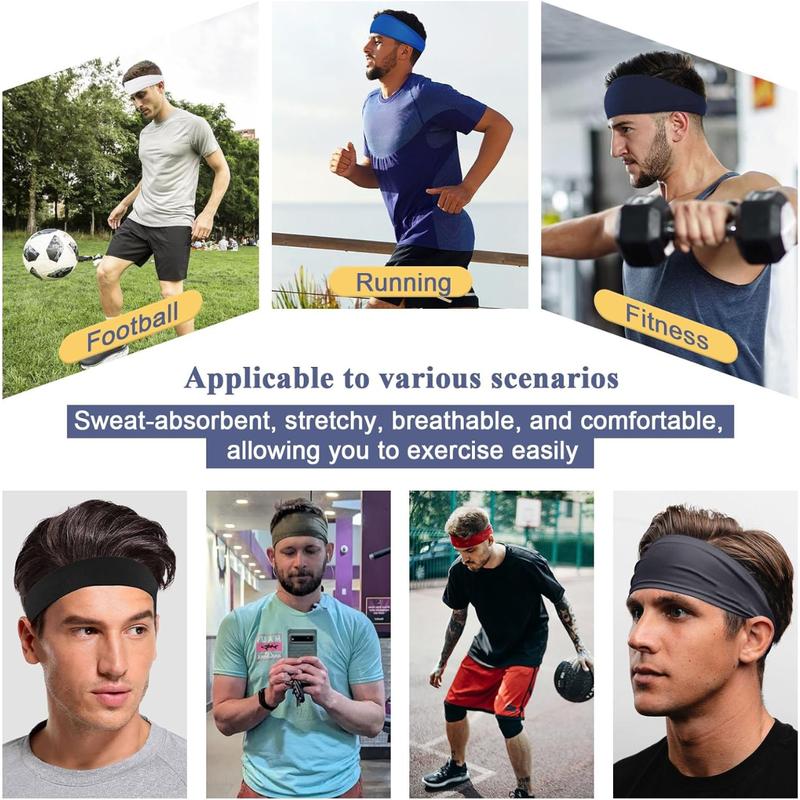 5 Pack Sports Headbands for Men Moisture Wicking Running Workout Headbands Unisex for Cycling Basketball Yoga Football