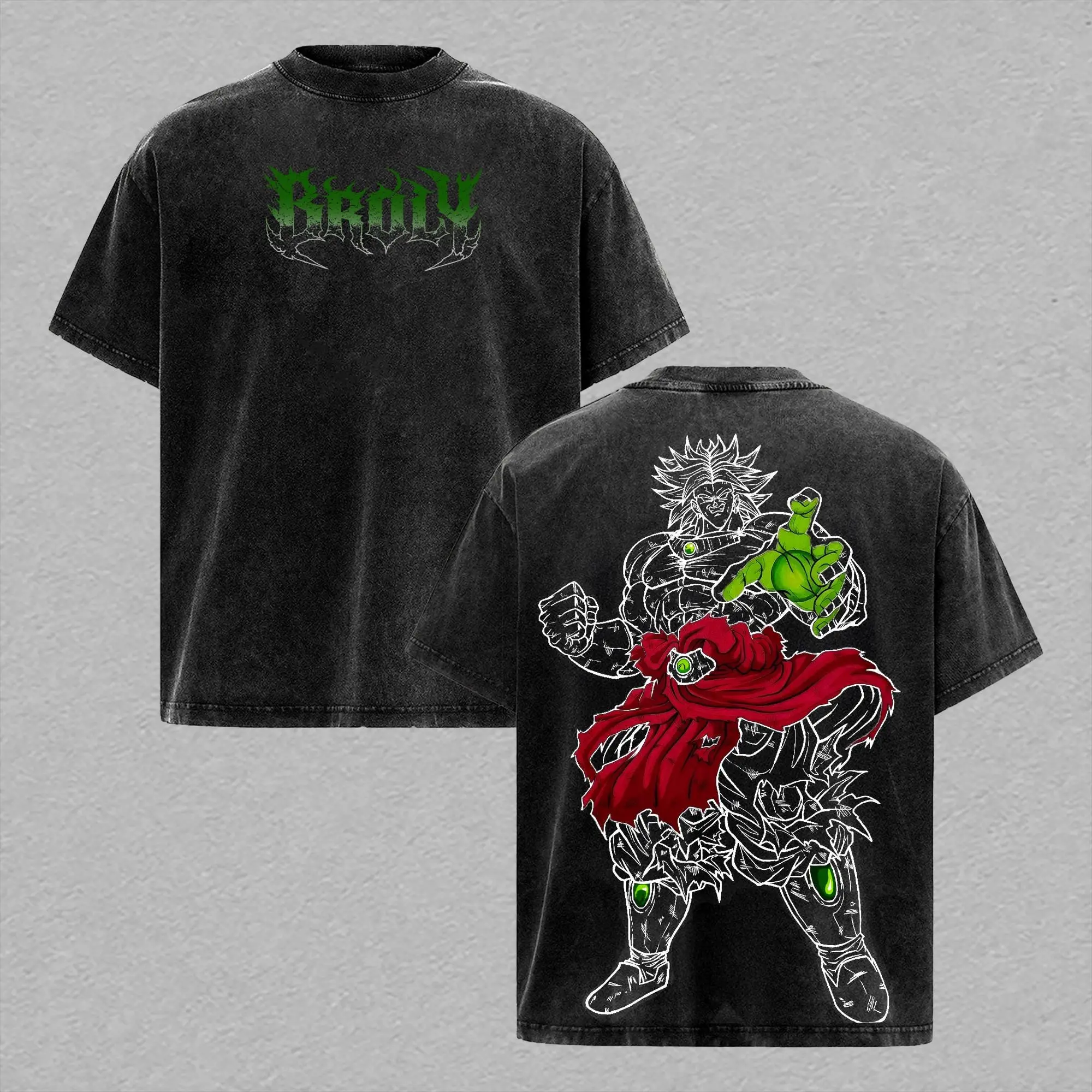 Broly Vintage Washed Graphic Tee Oversized Cotton T-Shirt for Men DBZ Anime Streetwear Gym Pump Cover Legendary Super Saiyan Y2K Retro Top