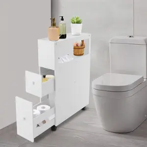 Toilet Side Storage Cabinet – Slim Bathroom Organizer with 2 Drawers, Removable Floor-Standing Narrow Toilet Sideboard Shelf