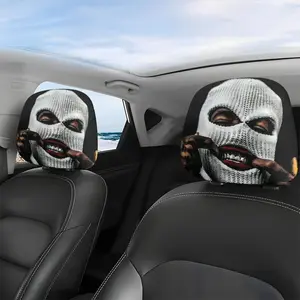 Pack of 2, Mask Design Car Headrest Seat Cushion Protective Cover - Hip Hop Style Printed Mask Pattern, Suitable for All Types of Models, Easy Installation And Disassembly, Washable And Durable