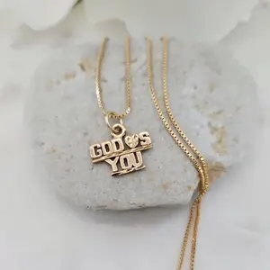 God Loves You Necklace - 14k Heavy Plated Gold Box Style Chain - Lifetime Replacement Guarantee