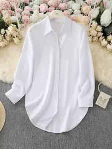 Women's Elegant Casual Business Long Sleeve Shirt, Versatile Mid-Length Button Front Blouse, Perfect for Spring & Fall