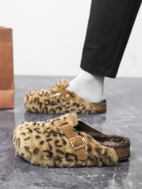 Women Men High-Quality Faux Fur, Classic Animal Pattern, Wide Fit Leopard Design, Perfect Holiday Gift, Warm Winter Shoes, Slip On Clog