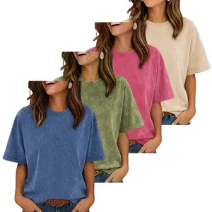 Womens Washed Short Sleeve Oversized T-Shirt Casual Loose Fit Vintage Basic Tee Summer Fashion 2025 Streetwear Beach Vacation Tops