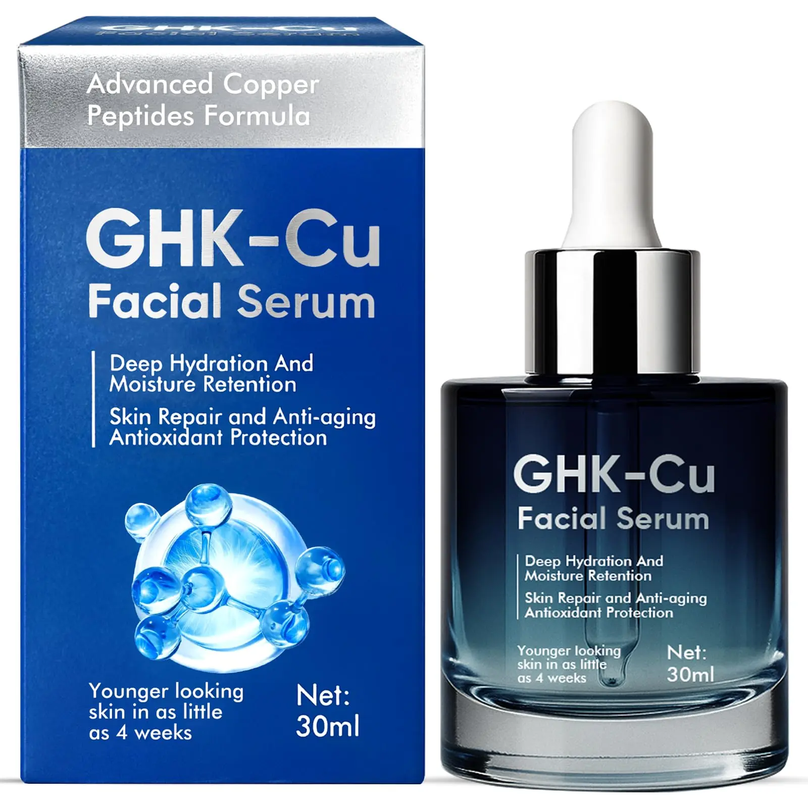 GHK-Cu Copper Peptide Facial Serum– Advanced Copper Peptides Formula – Deep Hydration, Anti-Aging & Skin Repair – Reduces Fine Lines & Wrinkles – Antioxidant Protection – Younger-Looking Skin in 4 Weeks – 30ml