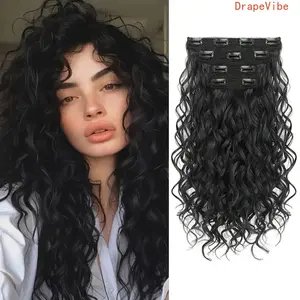 Clip In Hair Extensions Long Curly Wavy Black Layered Texture Natural Soft Heat Styling Friendly Secure Clips For Women Daily And Special Occasions