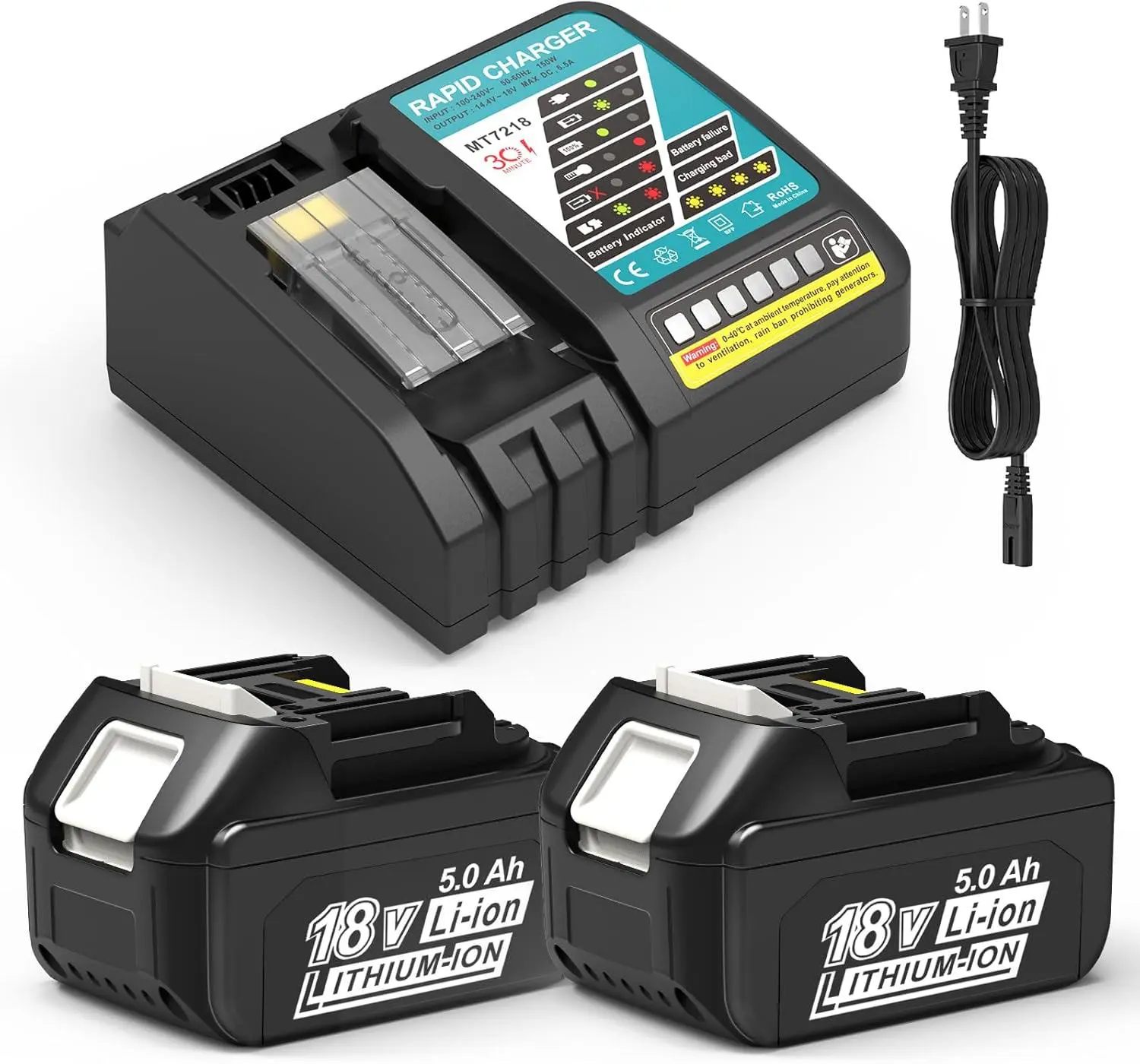 18V 5.0 Ah BL1850B Li-Ion Replacement Batteries with DC18RC Charger Set, Compatible with Makita 18V LXT Models BL1830, BL1840, BL1845, BL1815, BL1820, BL1860B, Batteries With Charger, Li Ion Batteries