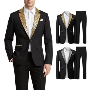 Men’s Sequin Tuxedo Suit Set – Slim Fit 2-Piece Blazer and Pants, Shawl Lapel, One Button, Prom Wedding Formal Outfit