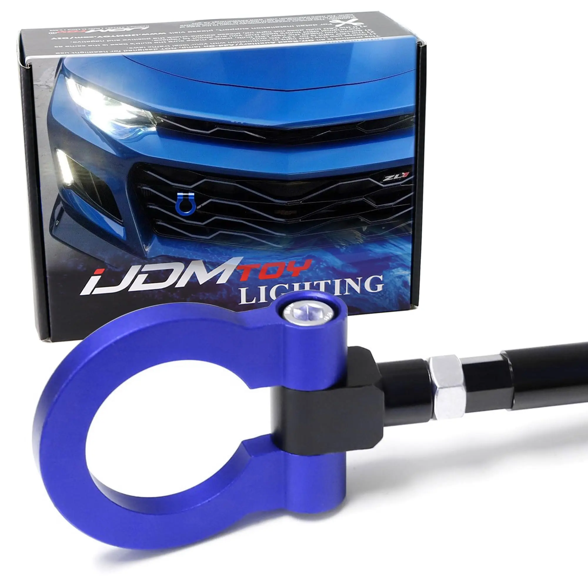 iJDMTOY Blue Track Racing Style Tow Hook Ring For 2016-up Gen6 Chevy Camaro (Pre-LCI), Made of Lightweight Aluminum