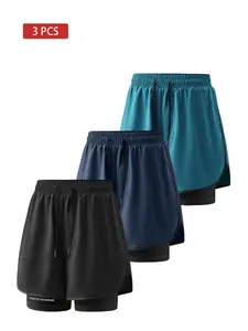 3pcs Unisex Summer Quick-Dry Yoga Shorts, Breathable Fitted Training Pants, Anti-See-Through Marathon Running Shorts, Outdoor Sports Wear