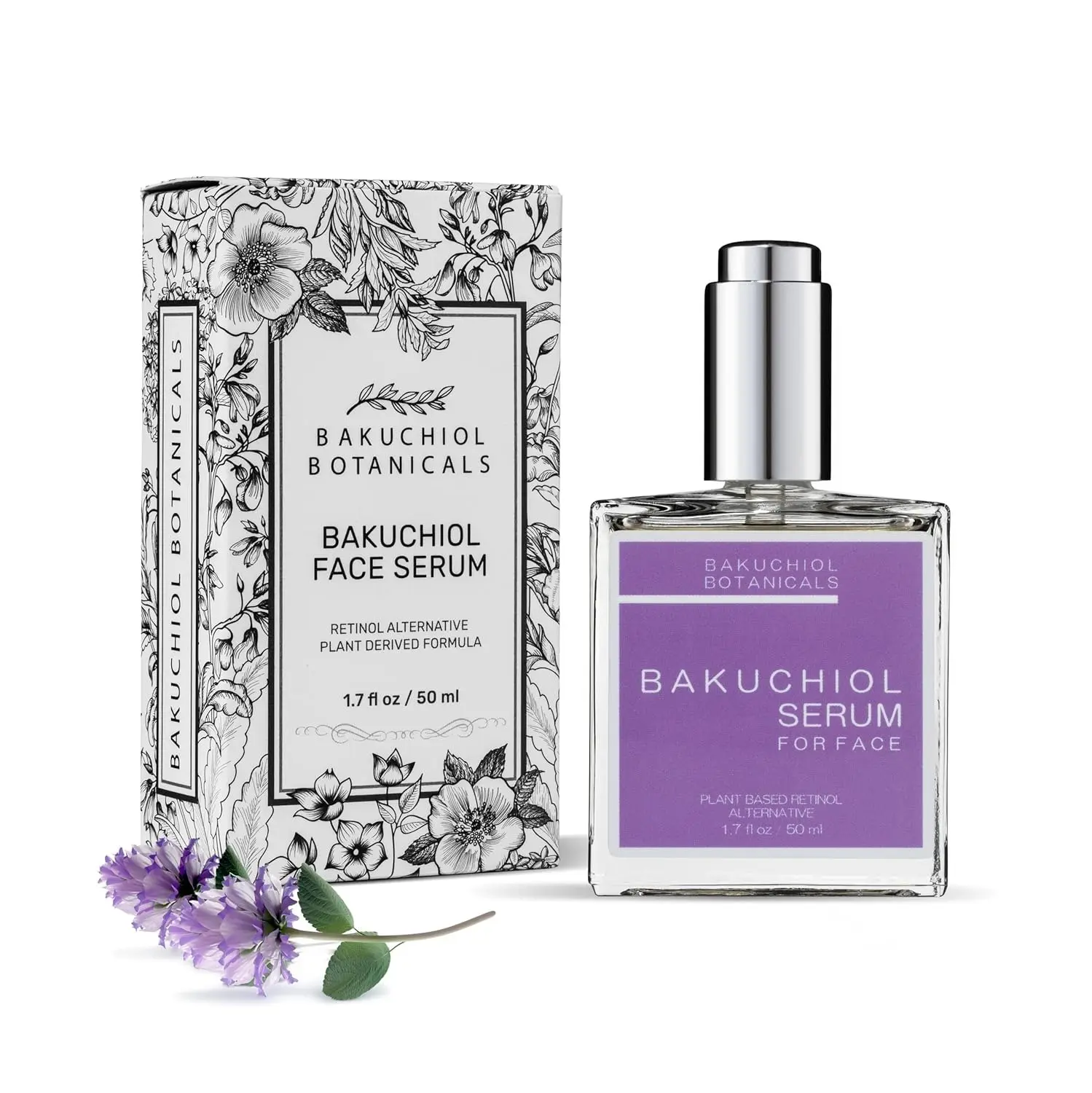 Bakuchiol Botanicals Facial Serum - Plant-Based Retinol - Evens Natural Tone & Complexion - Diminishes Blemishes & Damaged Cells - Smooth Skin - Elasticity - Irritation - 1.7oz