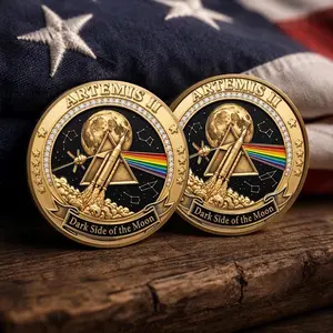 Artemis II Commemorative Coin, Dark Side Of The Moon Artemis Mission Collectible Coin, Lunar Exploration Mission Metal Coin For Space Lover