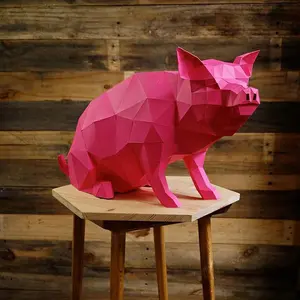 Cute pink piggy DIY papercraft model