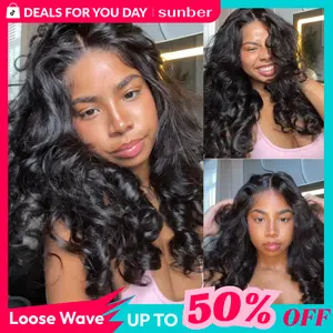 Sunber 13x4 HD transparent Lace Front wigs Human Hair Pre Bleached Tiny Knots Glueless Ready To Wear Body Wave With Drawstring Natural Black Lace Frontal Summer Wig DealsForYouDays