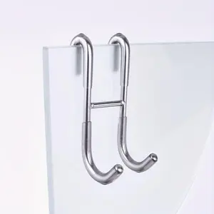 Stainless Steel Bathroom Glass Door Hook, S-Type No-Drill Shower Curtain Holder, Robe Hanger, Towel Rack, Kitchen Multi-Use