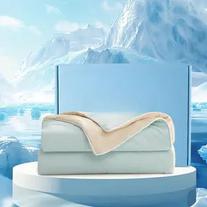 Cooling Comforter  Size Double-Sided, Soft Cooling Blanket for Hot Sleepers, Cold Touch Fabric Summer Quilt, Lightweight Q-Max>0.4 Silk Smooth (Green/Butter, 90"x90")