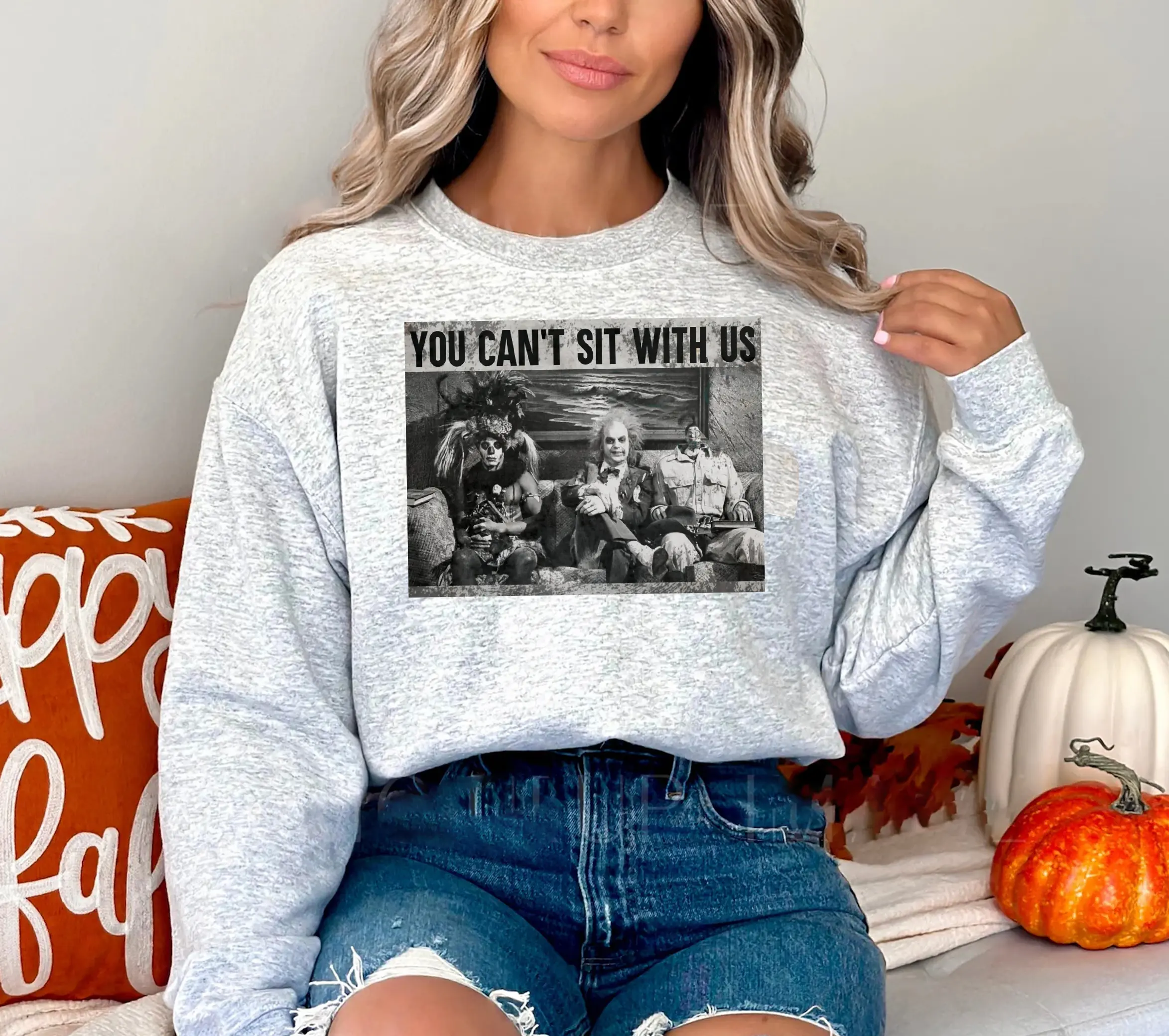 You Can't Sit With Us Beetlejuice Sweatshirt, Retro Halloween Shirt, Vintage Beetlejuice Shirt, Horror Movies Shirt, Beetlejuice Halloween Sweatshirt, Spooky Season Shirt