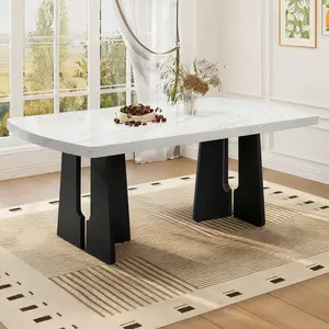 [Bellemave] 63" Modern Faux Marble Dining Table, Kitchen Table with Marble Top & Sturdy Geometric Legs, Easy to Assemble