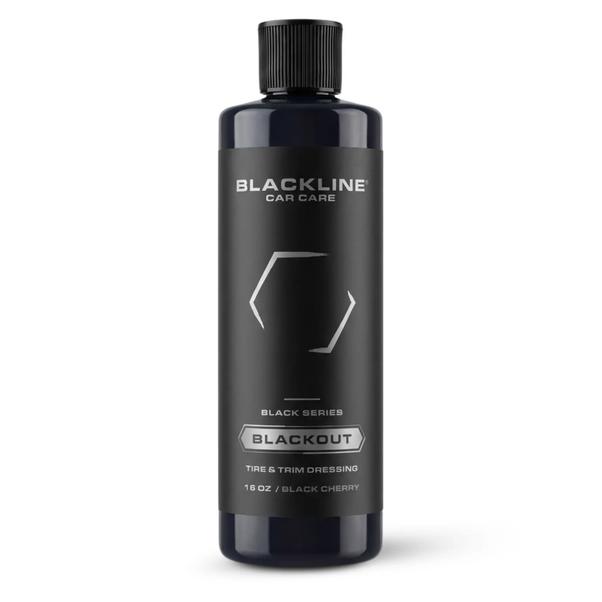 BLACKLINE Blackout Tire Wheel Dressing - 16oz Polymer Formula for Cars, Faded Surface Deep Black Restoration, Even Coat Control, Sling-Free Application, Pad or Spray Use, Quick Coverage, Long-Lasting Satin Shine