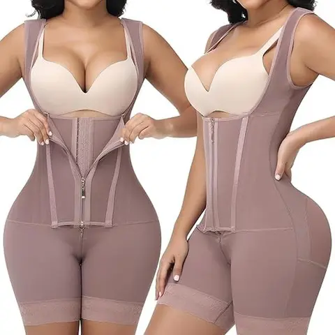 Fajas Colombianas （Black: no crotch zipper, purple has）Full Body Shapewear For Women Tummy Control Body Shaper With Zipper And Hooks