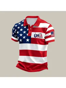 Men's Comfortable Breathable Usa Flag Polo Shirt, All-Over Print, Fitted, Casual Style, Ideal for Daily Wear, Gifts, Football Theme