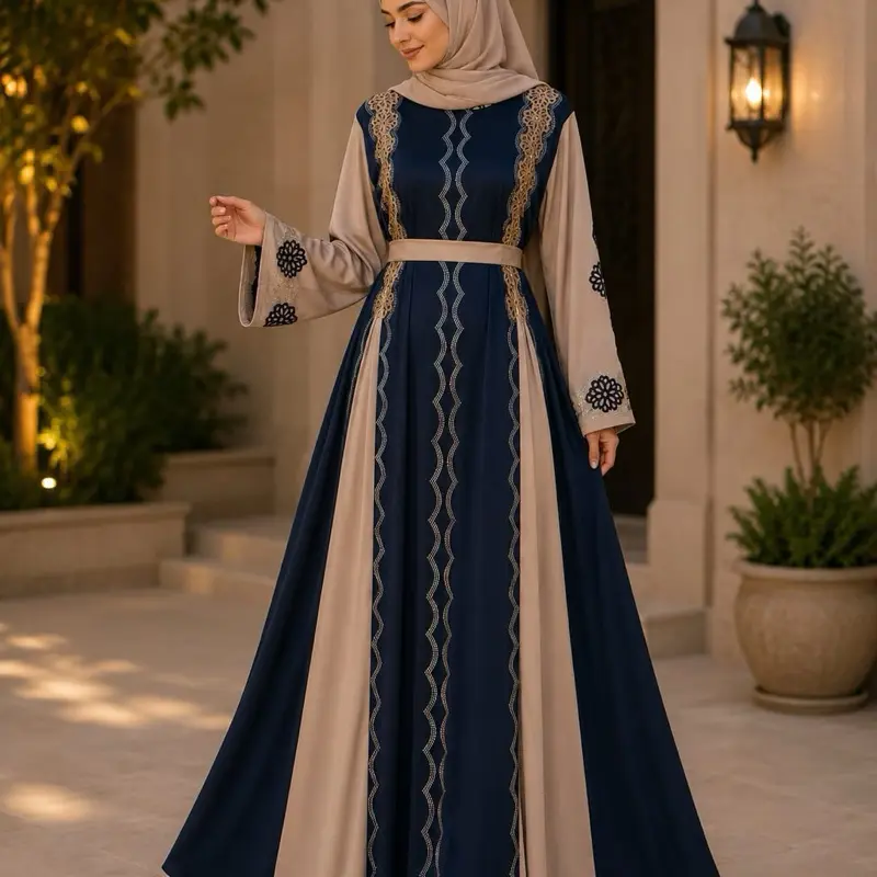 #6 Women's 1-Piece Dubai Luxury Abaya with matching hijab and belt