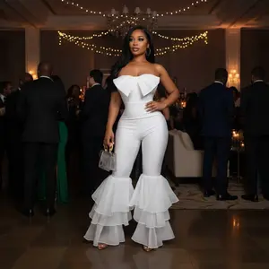 Strapless Bow & Ruffle Embellished Jumpsuit