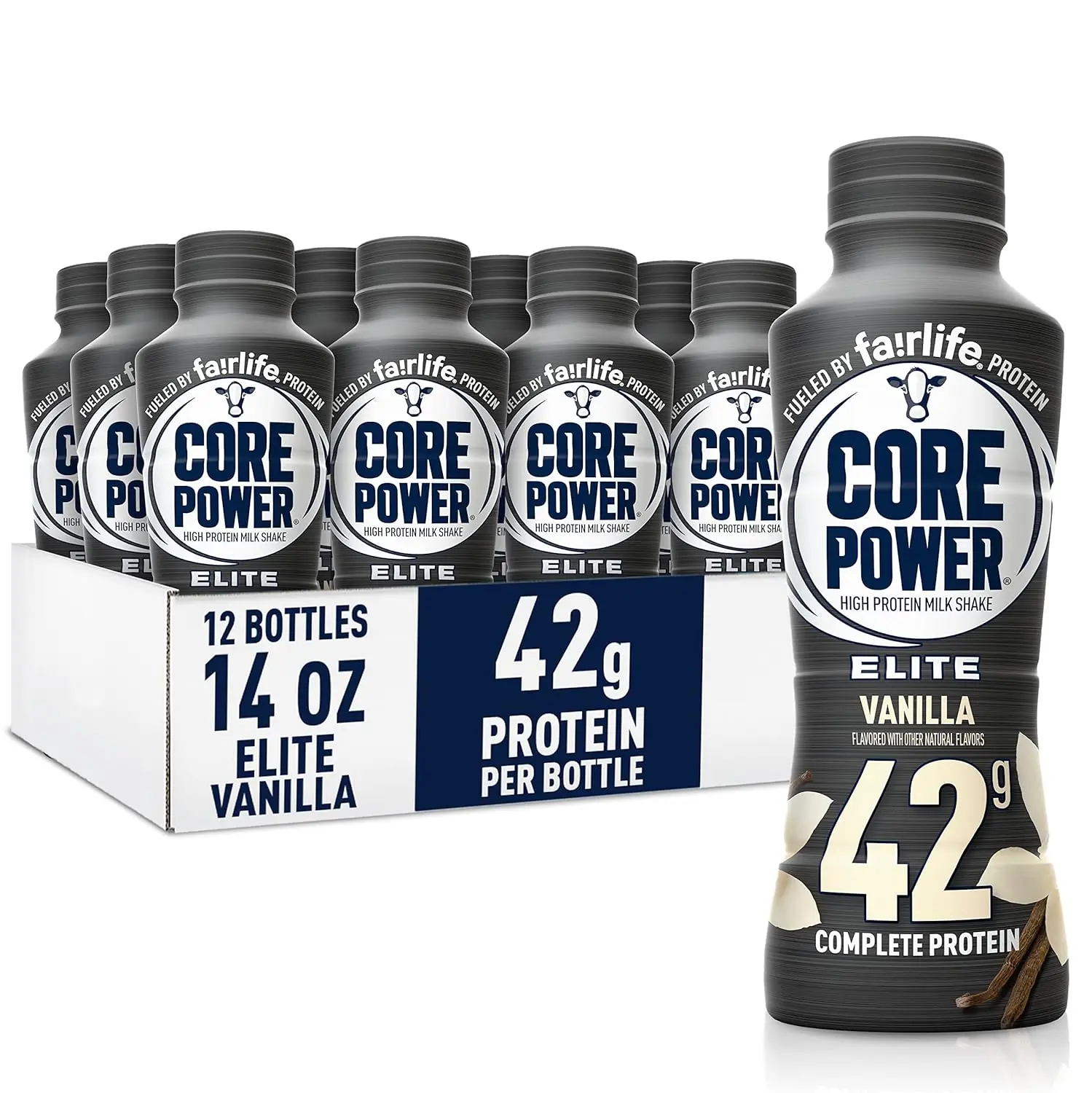 CORE POWER High Protein Shake - 12-Pack, 14oz Ultra Filtered Milk Drink, 42g High Protein Beverage, Vanilla/Chocolate/Strawberry, Gluten-Free Meal Replacement, Refrigerated, 24-Month Shelf Life, Sucralose, Sea Salt, Electrolytes, Kosher, Cocoa