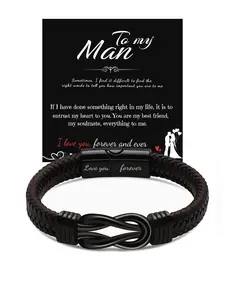 Men's Braided Leather Wristband, Stainless Steel Leather Rope Bracelet, Braided Bracelets, Encouraging Gift for Dad, Son, Husband, Valentine's Day, Birthday