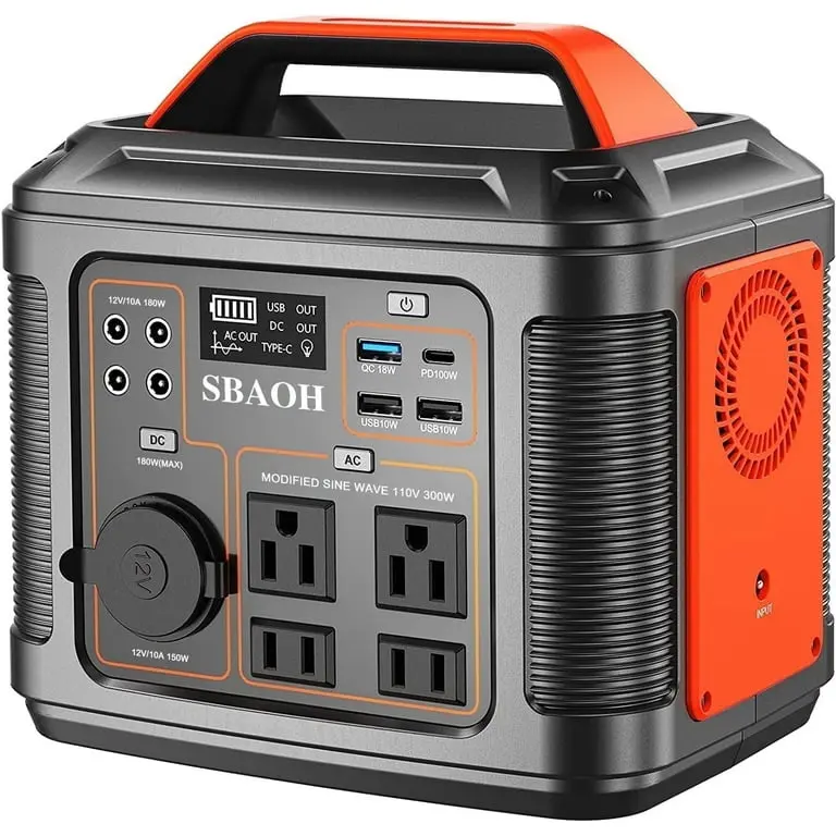 SBAOH Portable Power Station P302 296Wh Lithium Battery Generator with 300W AC Outlets for Camping RV Home Backup 80000mAh 13 Ports Emergency Flashlight