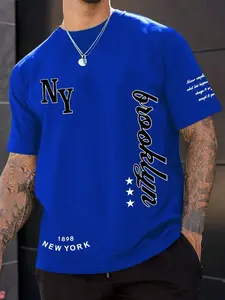 Men's Oversized Casual New York Brooklyn Graphic Print Short T-Shirt Fitted, Soft Pre-Shrunk Cotton Fabric, Eye-Catching Ny & Brooklyn Pattern, Vintage Details, Aesthetics, Streetwear, Menswear
