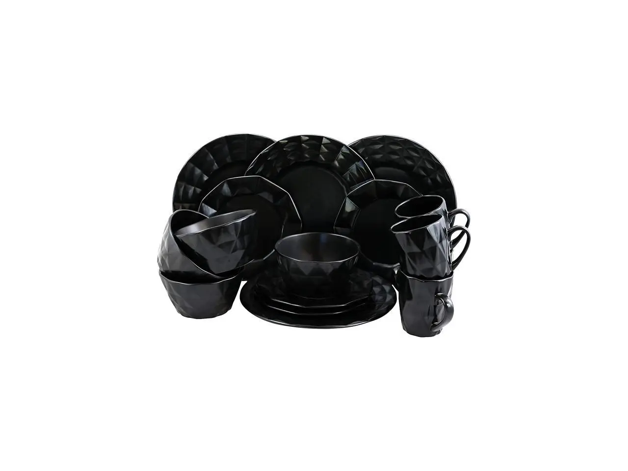 Elama Retro Chic Glazed Dinnerware - 16 Piece - Black