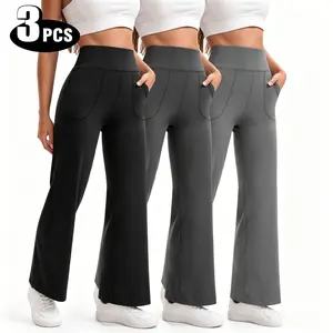 3 Pack High Waisted Flare Yoga Pants with Pockets - Stretchy Bootcut Workout Leggings, Soft Non-See-Through Athletic Pants for Women, Casual & Gym Wear