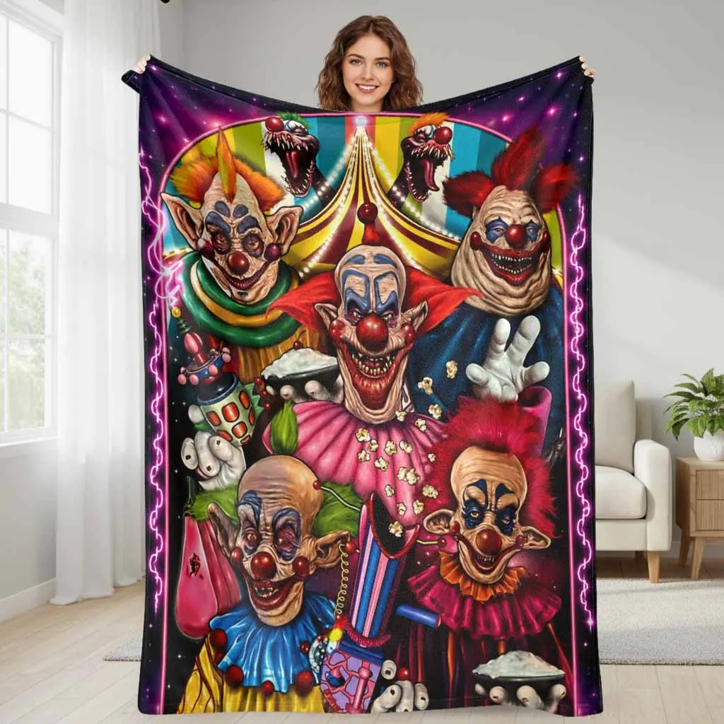 Evil Clown Flannel Blanket Horror Circus Carnival Pattern Ultra Soft Plush Lightweight Warm Throw Suitable For Bedroom Living Room Movie Night Camping Or As A Spooky Festival Gift