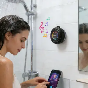 Portable Wireless Shower Speaker, IP4 with LED Light, Can Be Mounted on Glass Or Walls Using Suction Cups, Ideal for Outdoor Sports And Cycling
