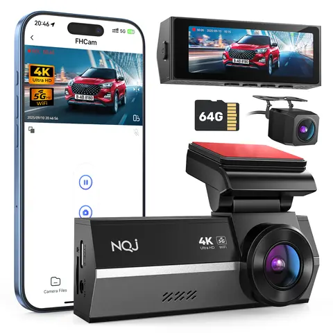4K Dual Car Dashboard Camera - Front and Rear View Dashcam Vehicle with 2560P Mini Driving Camera, 3.2 Inch IPS Screen, 64GB Card Included, WDR Night Vision, 24 Hours Recording, G-Sensor