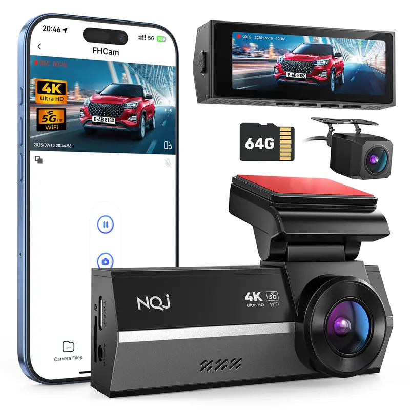 4K Dual Car Dashboard Camera - Front and Rear View Dashcam Vehicle with 2560P Mini Driving Camera, 3.2 Inch IPS Screen, 64GB Card Included, WDR Night Vision, 24 Hours Recording, G-Sensor