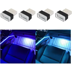 4PCS USB LED Interior Atmosphere Lamp, Plugin Portable Night Light, Universal Ambient Lighting Kit for Most Cars (Blue)