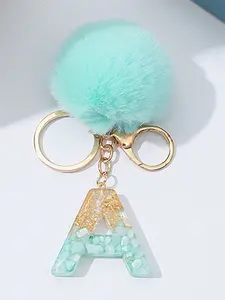 Women's Metal Resin Stone Gold Foil Letter Pendant Keychain, Bling Bling Keychains, Christmas Gift, Boho Style, Holiday Charm, Bag Decoration, Keychain Jewelry
