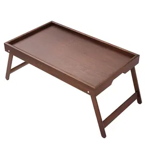 Portable Multifunctional Bamboo Laptop Desk Snack Tray with Foldable Legs Breakfast in Bed Tray for Sofa Eating and Laptops Snacking and Working