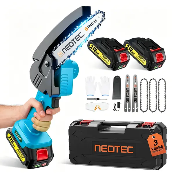NEOTEC 800W Cordless Mini Chainsaw, 6-in Handheld Electric Chainsaw with Battery, Dual Safety Locks, Lightweight Design for Tree Trimming Wood Cutting, Ideal for Homeowners & DIY Enthusiasts, 800W Power