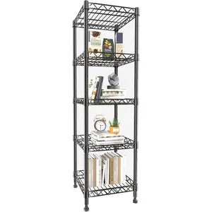 5 Tier Standing Shelving Metal Units, Adjustable Height Wire Shelf Display Rack for Laundry Bathroom Kitchen 11.8 W x 11.8 D x 50 H (5-Tier, Black)