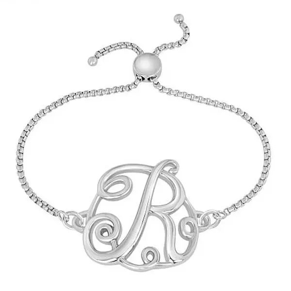 Stately Steel Stainless Steel Initial Chain Adjustable Bracelet