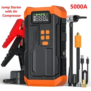 【New Arrivals 2026】5000A Multifunction 2-in-1 Car Jump Starter with Built-in Air Compressor, 12V Jump Box with LCD Display,Flashlight,Storage Case (Up 9L Gas/8L Diesel Engine