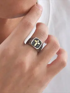 1pc Fashion Stainless Steel Cross Pattern Men's Ring Hip Hop Jewelry