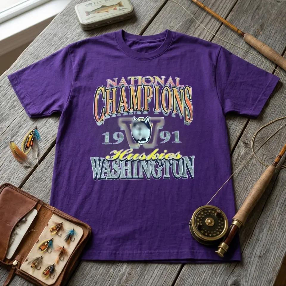 [SALE OFF 50%] Retro 90s College Gridiron Graphic Tee - Vintage Pacific Northwest Football Champion T-Shirt - Heritage Husky Mascot Streetwear Purple Unisex S-5XL