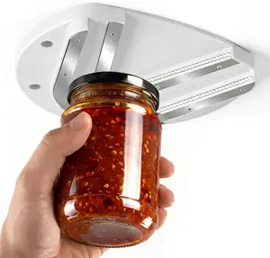 Mount-on Cabinet Jar Opener for Weak Hands,Seniors with Arthritis,Double U Shaped Grooves Grip Bottle Opener for Any Size Lid,304 Stainless Steel One-Handed Can Opener Tool for Home Assistance,White