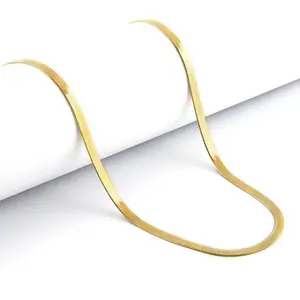 Gold Herringbone Necklace for Women | Titanium Steel Flat Snake Chain Choker Minimalist Jewelry