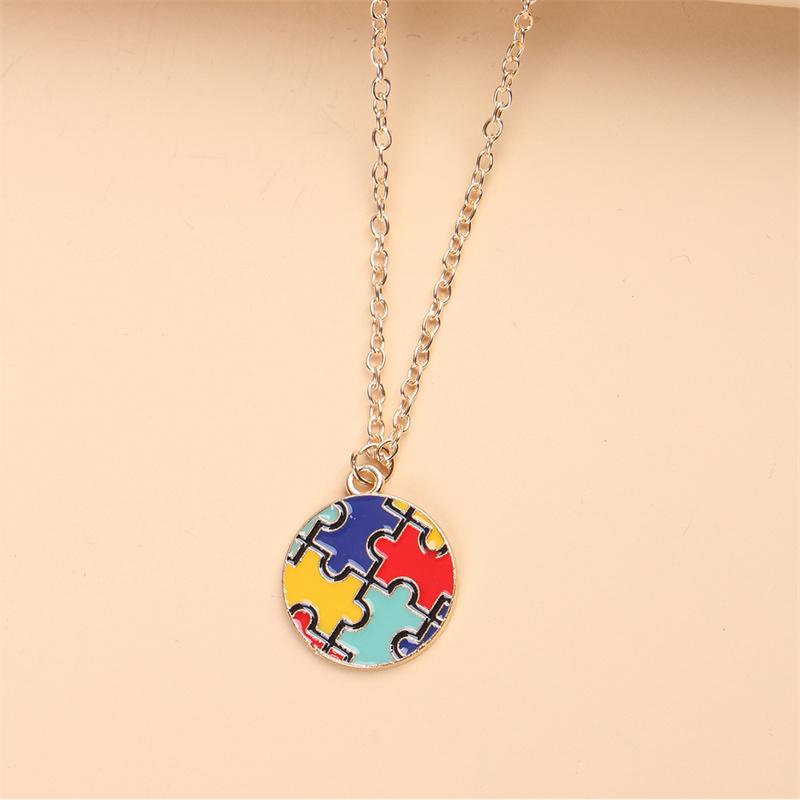 Creative Multi Color Puzzle Autism Awareness Enamel Pendant Necklace Best Friend Ladies Fashion Jewelry Accessories Gift Wholesa month supply Heart Style Choker